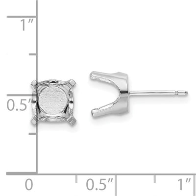 14K White Gold Round Stud Earring Mounting w/backs, 8 x 8mm