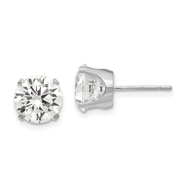 14k White Gold CZ stud earrings, 8 x 8mm