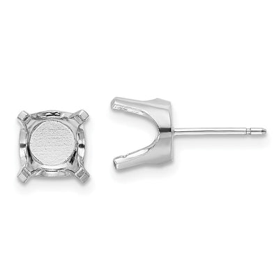 14K White Gold Round Stud Earring Mounting w/backs, 8 x 8mm