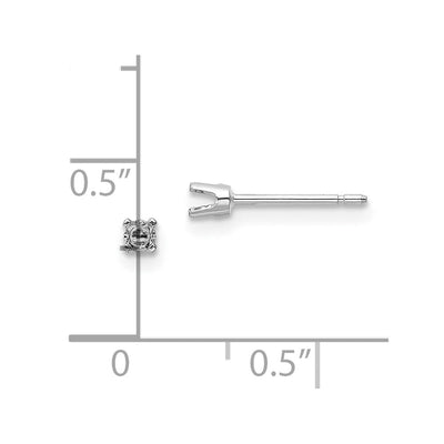 14K White Gold Round Stud Earring Mounting w/backs, 2.25 x 2.25mm