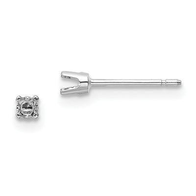 14K White Gold Round Stud Earring Mounting w/backs, 2.25 x 2.25mm