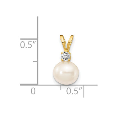 14K White FW Cultured Pearl AA Diamond Pendant