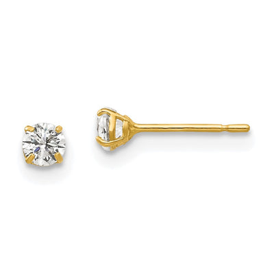 14K Round CZ Post Earrings, 3 x 3mm