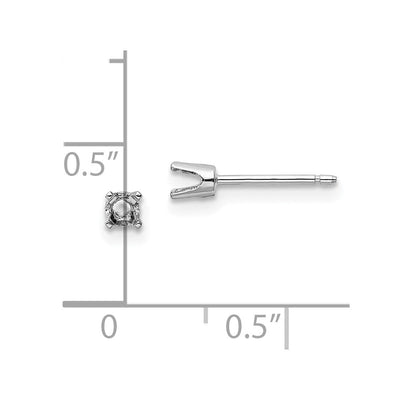 14K White Gold Round Stud Earring Mounting w/backs, 2.75 x 2.75mm