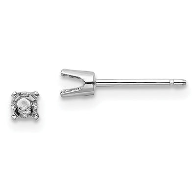14K White Gold Round Stud Earring Mounting w/backs, 2.75 x 2.75mm
