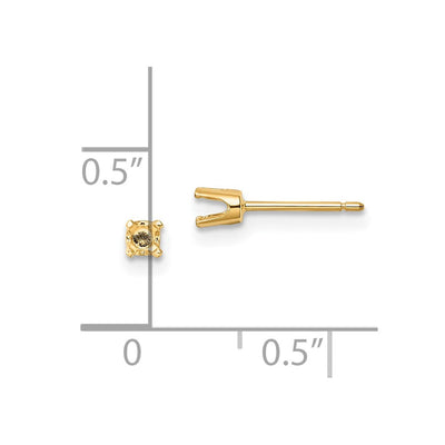 14K Round Stud Earring Mounting w/backs, 3 x 3mm