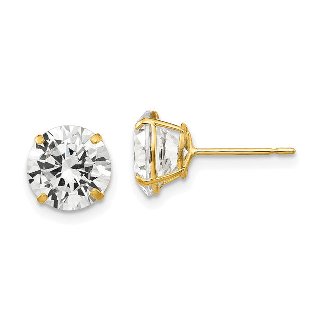 14k Round CZ Post Earrings, 9 x 9mm