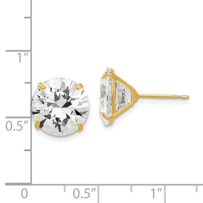 14K Round CZ Post Earrings, 12 x 12mm