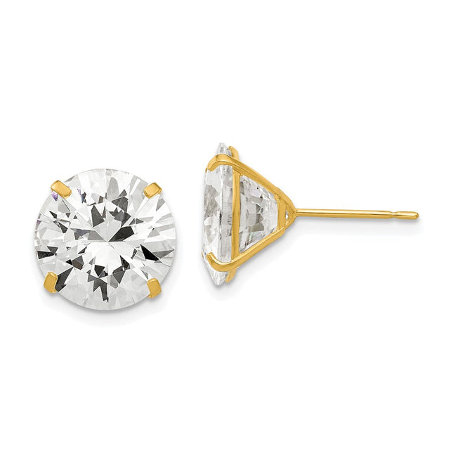14k Round CZ Post Earrings, 12 x 12mm