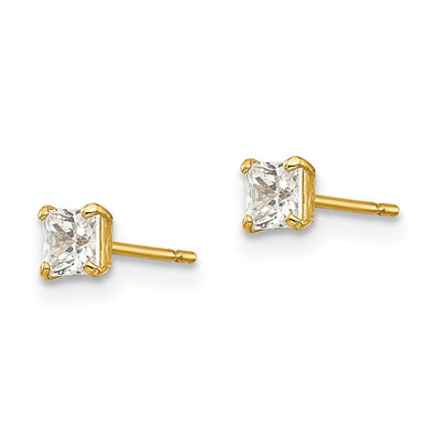 14K Square CZ Post Earrings, 3 x 3mm