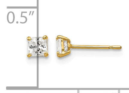 14k Square CZ Post Earrings, 3 x 3mm
