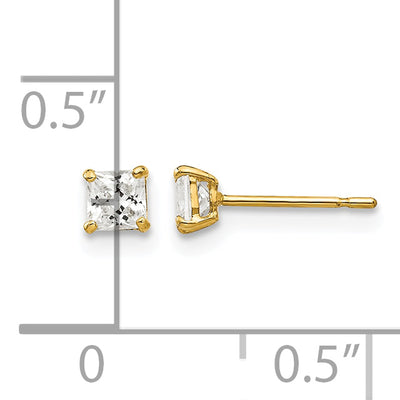14K Square CZ Post Earrings, 3 x 3mm