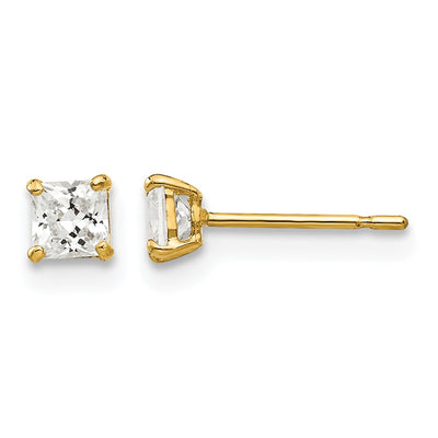 14K Square CZ Post Earrings, 3 x 3mm