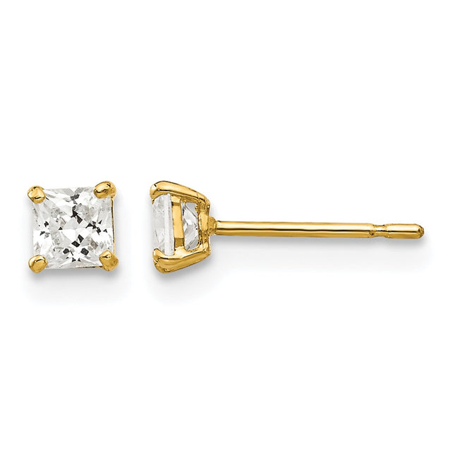 14k Square CZ Post Earrings, 3 x 3mm