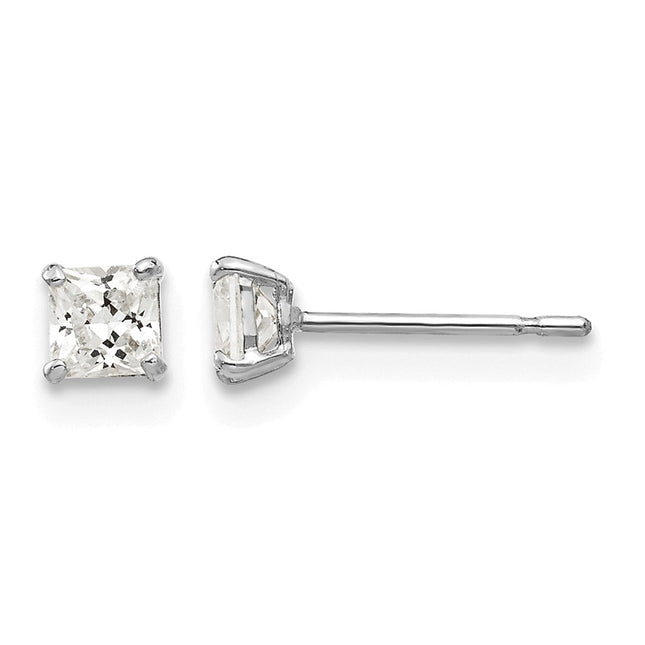 14k White Gold Square CZ Post Earrings, 3 x 3mm