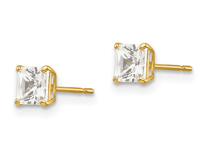 14k Square CZ Post Earrings, 4 x 4mm