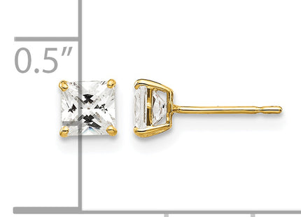 14k Square CZ Post Earrings, 4 x 4mm