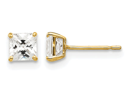 14k Square CZ Post Earrings, 4 x 4mm