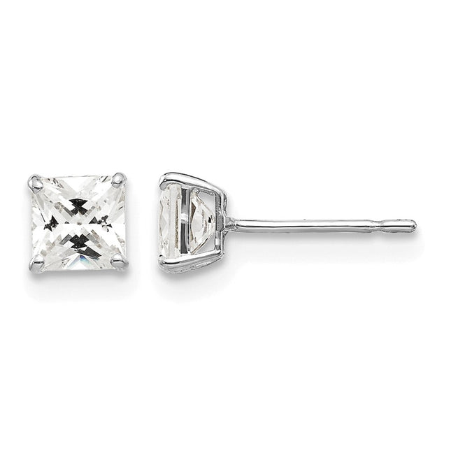 14k White Gold Square CZ Post Earrings, 4 x 4mm