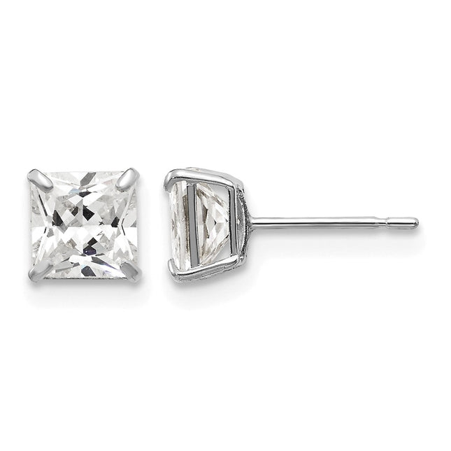 14k White Gold Square CZ Post Earrings, 5 x 5mm