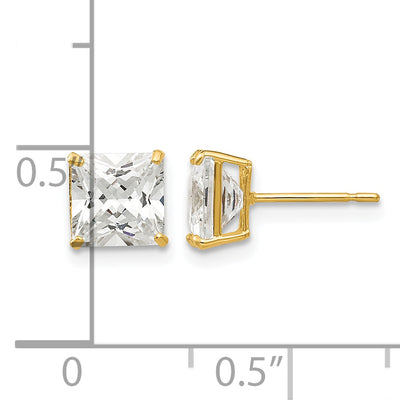 14K Square CZ Post Earrings, 6 x 6mm