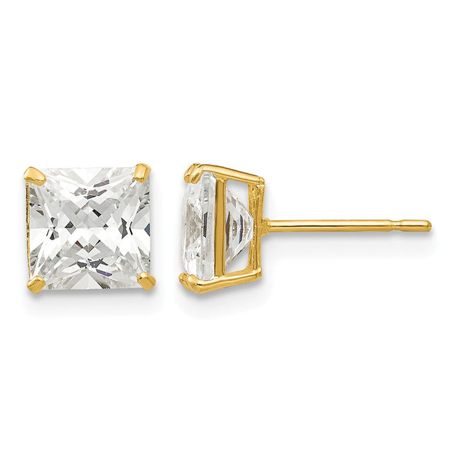 14k Square CZ Post Earrings, 6 x 6mm