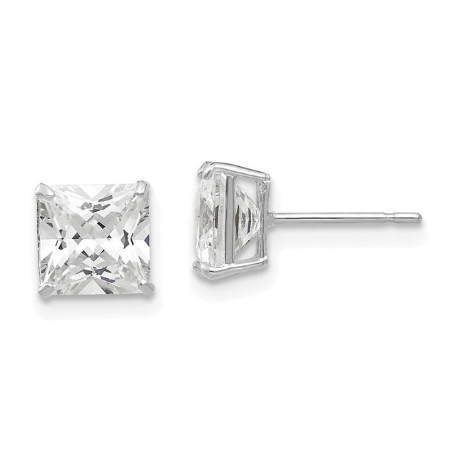 14k White Gold Square CZ Post Earrings, 6 x 6mm