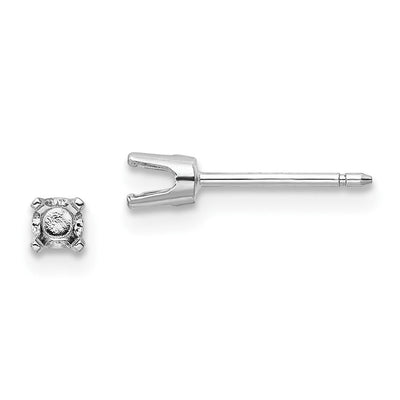 14K White Gold Round Stud Earring Mounting w/backs, 3 x 3mm