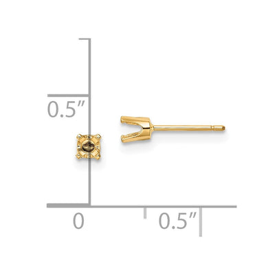 14K Round Stud Earring Mounting w/backs, 3.25 x 3.25mm