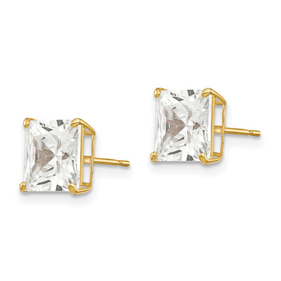 14K Square CZ Post Earrings, 7 x 8mm