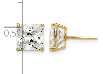 14k Square CZ Post Earrings, 7 x 8mm