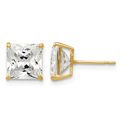 14K Square CZ Post Earrings, 7 x 8mm