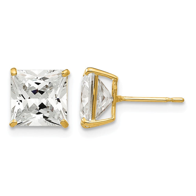 14k Square CZ Post Earrings, 7 x 8mm