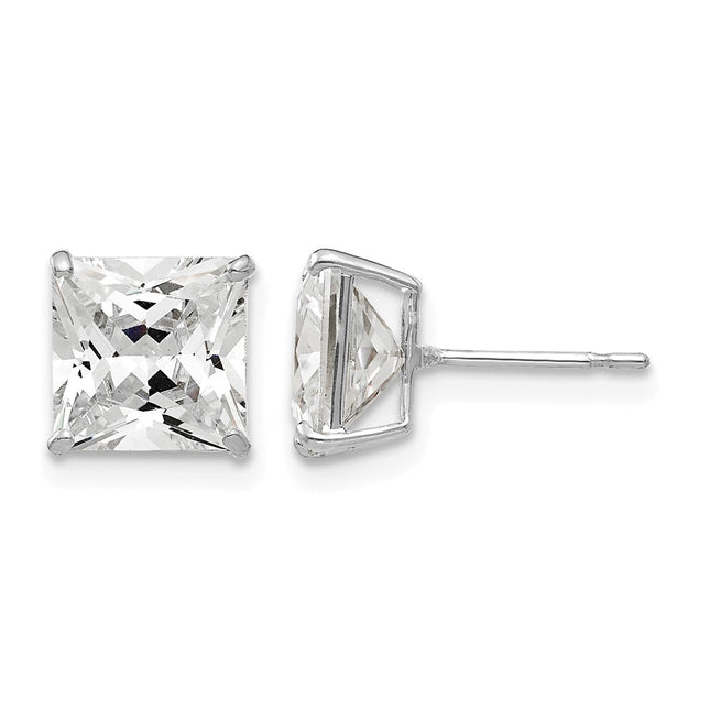 14k White Gold Square CZ Post Earrings, 7 x 7mm