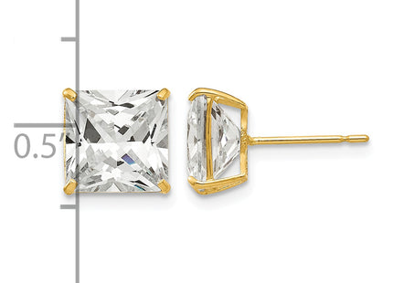 14k Square CZ Post Earrings, 9 x 9mm