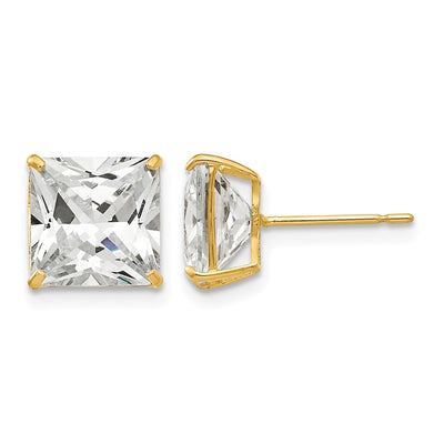 14K Square CZ Post Earrings, 9 x 9mm