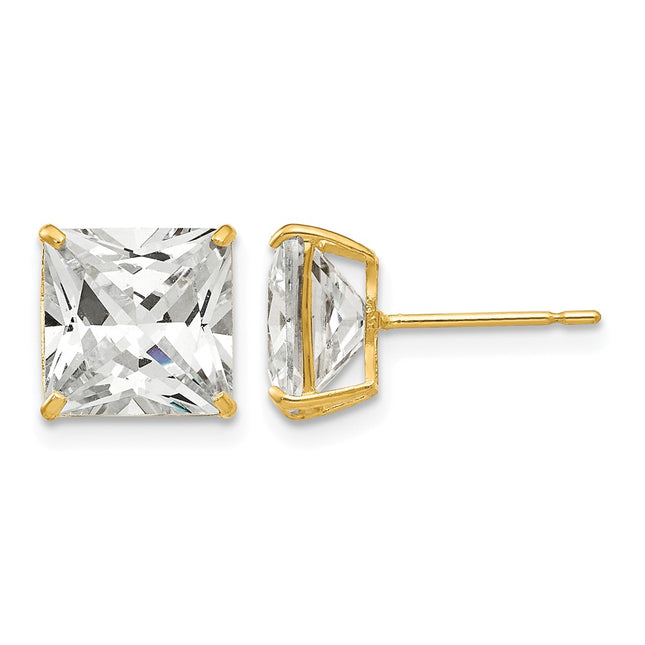 14k Square CZ Post Earrings, 9 x 9mm