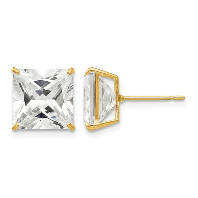14K Square CZ Post Earrings, 10 x 10mm