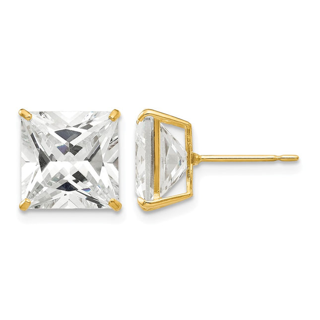 14k Square CZ Post Earrings, 10 x 10mm