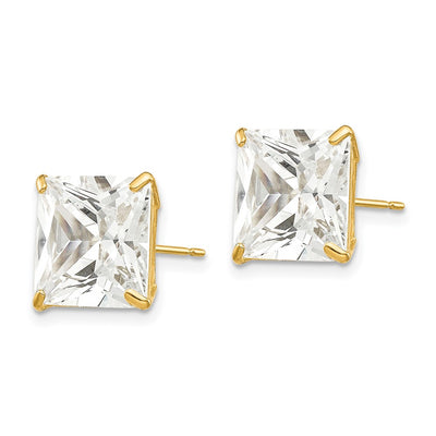 14K Square CZ Post Earrings, 11 x 11mm
