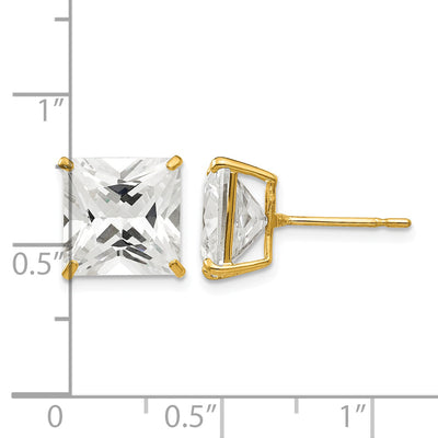 14K Square CZ Post Earrings, 11 x 11mm