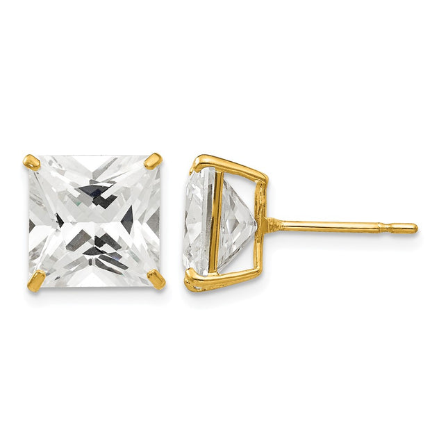 14k Square CZ Post Earrings, 11 x 11mm