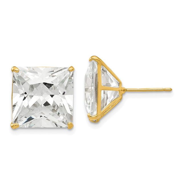 14k Square CZ Post Earrings, 12 x 12mm