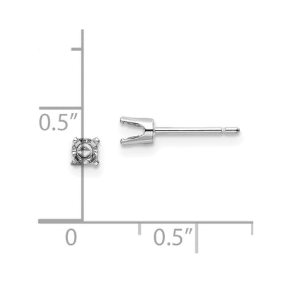 14K White Gold Round Stud Earring Mounting w/backs, 3.25 x 3.25mm