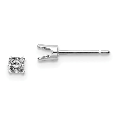 14K White Gold Round Stud Earring Mounting w/backs, 3.25 x 3.25mm