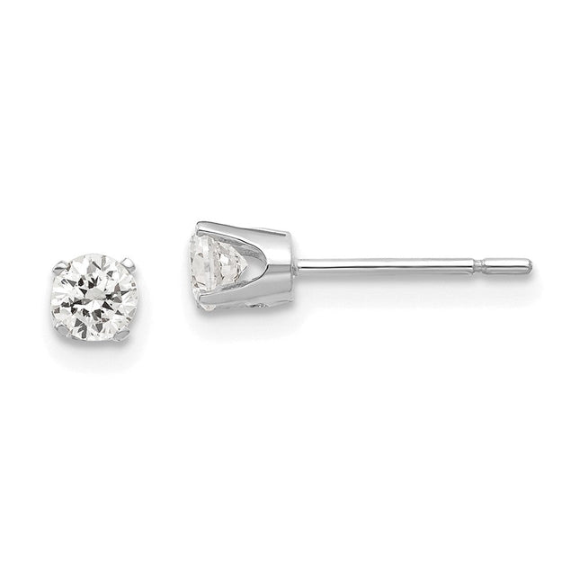 14k White Gold CZ stud earrings, 4 x 4mm (5WCZ)