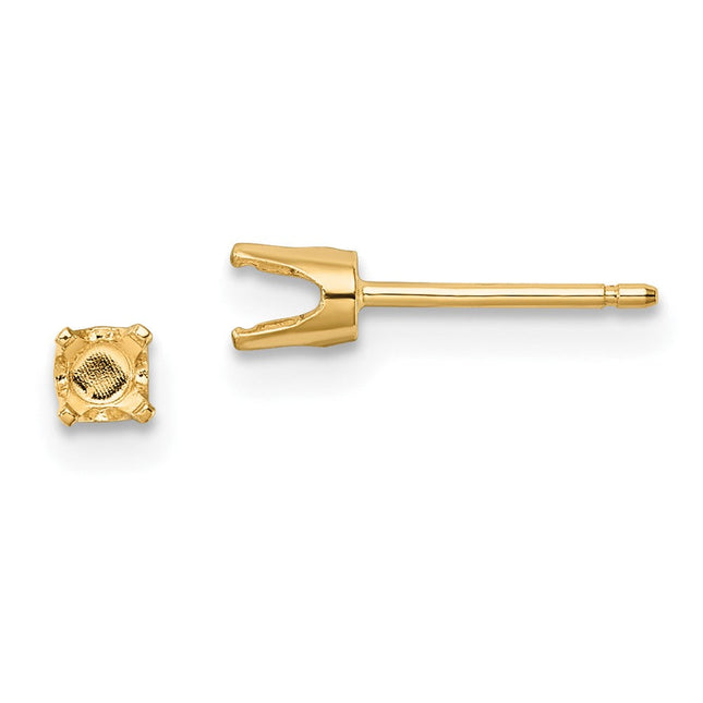14k Round Stud Earring Mounting w/backs, 3.5 x 3.5mm