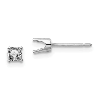 14K White Gold Round Stud Earring Mounting w/backs, 3.75 x 3.75mm