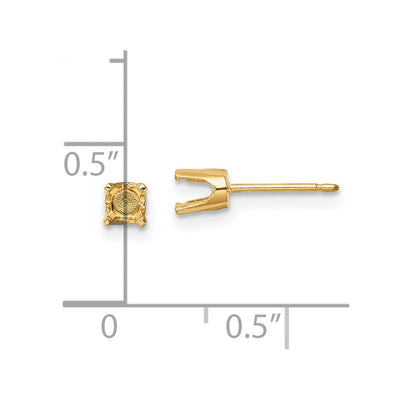 14K Round Stud Earring Mounting w/backs, 4 x 4mm