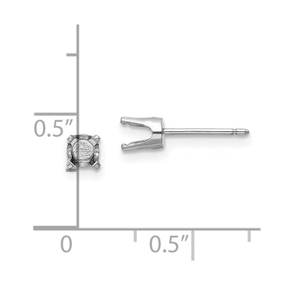 14K White Gold Round Stud Earring Mounting w/backs, 4 x 4mm